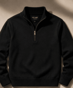 VELARÉ VELARÉ Black Merino Quarter-Zip — flat lay, luxury menswear