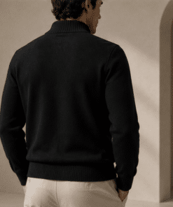 VELARÉ VELARÉ Black Merino Quarter-Zip — styled back view, luxury menswear