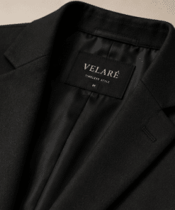 VELARÉ VELARÉ Black Tailored Blazer — collar and brand label detail, luxury menswear