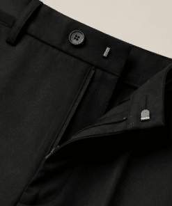 VELARÉ VELARÉ Black Tailored Trousers — collar and brand label detail, luxury menswear