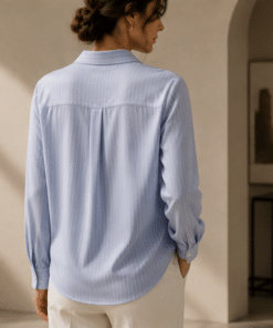 VELARÉ VELARÉ Blue Stripe Poplin Shirt — styled back view, luxury menswear