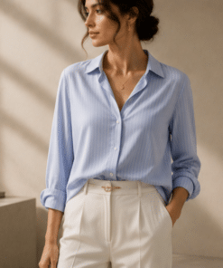 VELARÉ VELARÉ Blue Stripe Poplin Shirt — styled front view, luxury menswear