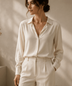 VELARÉ VELARÉ Champagne Silk Shirt — styled front view, luxury menswear