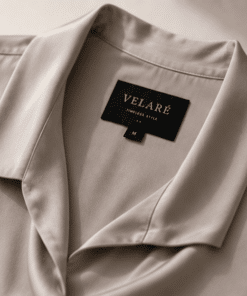 VELARÉ VELARÉ Ivory Silk-Blend Relaxed Shirt — collar and brand label detail, luxury menswear
