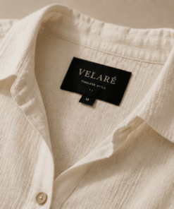 VELARÉ VELARÉ Off-White Cotton Poplin Shirt — collar and brand label detail, luxury menswear