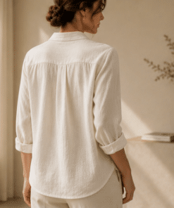 VELARÉ VELARÉ Off-White Cotton Poplin Shirt — styled back view, luxury menswear