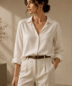 VELARÉ VELARÉ Off-White Cotton Poplin Shirt — styled front view, luxury menswear