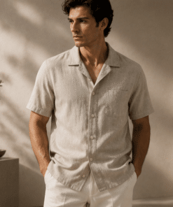 VELARÉ VELARÉ Onyx Waffle-Knit Camp Shirt — styled front view, luxury menswear